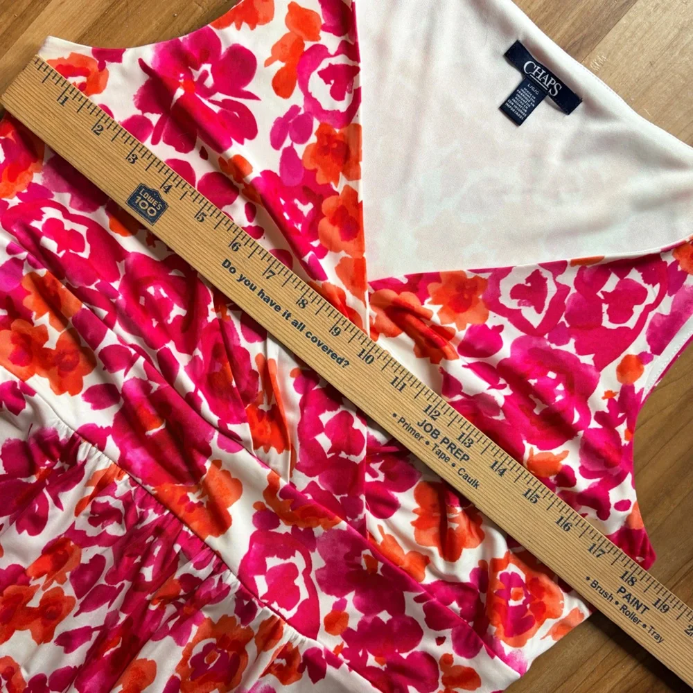 CHAPS Pink Floral Surplice V-Neck A-Line Dress Large - Picture 7 of 9